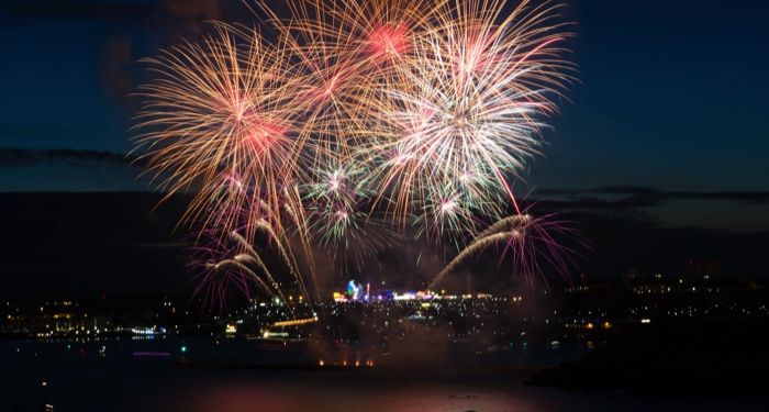 fireworks over a city for new years