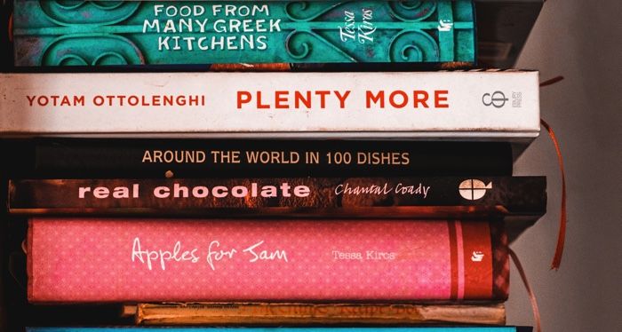 cookbooks in a stack