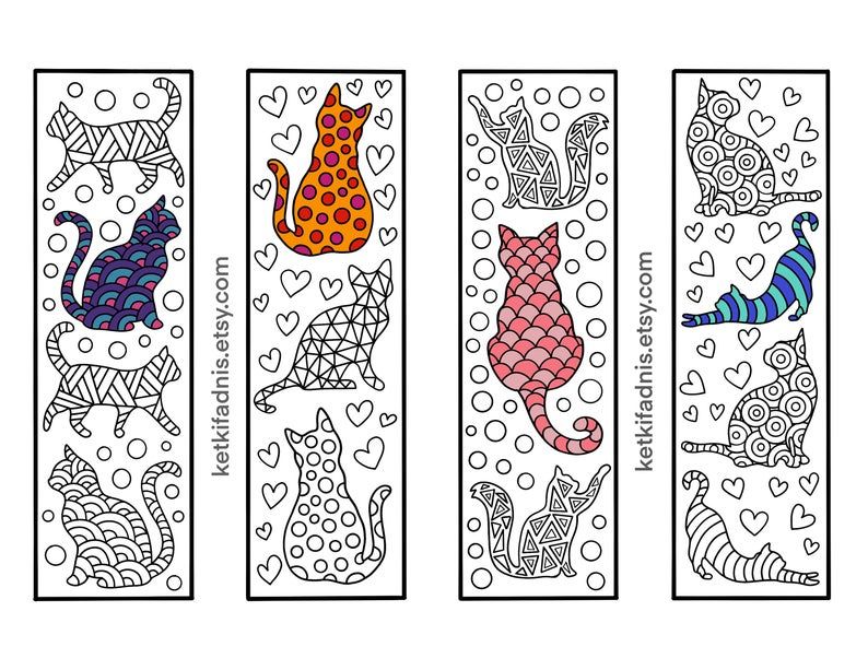 Cat design bookmarks to color