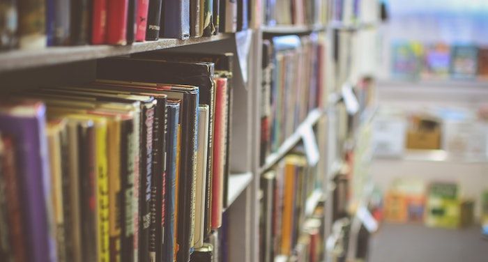 bookshelves in a library