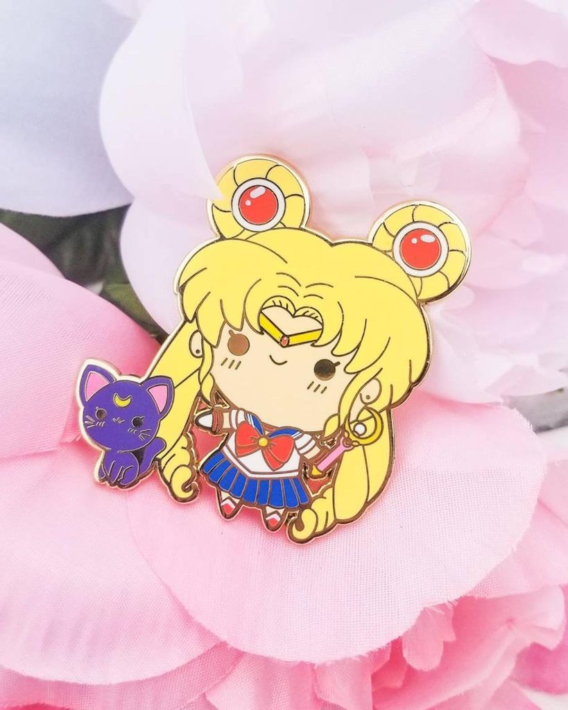 Chibi Sailor Moon and Luna enamel pin