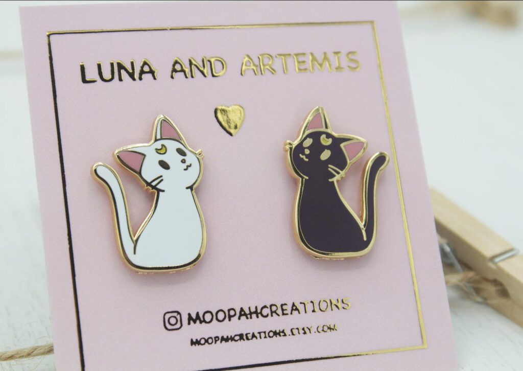 Luna and Artemis Sailor Moon enamel pin set