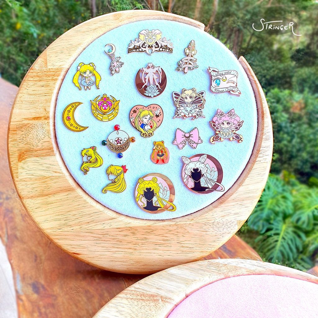 Sailor Moon pin board with wooden display