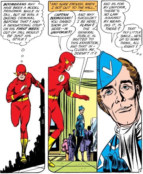 Du Flash #124.  Flash soupçonne que le capitaine Boomerang, récemment sorti, ne prépare probablement rien de bon.  Il suit Boomerang dans un musée, où Boomerang insiste sur le fait qu'il a le droit de le faire.