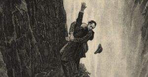 Sherlock Holmes and Moriarty fighting at Reichenbach Falls, by Sidney Paget