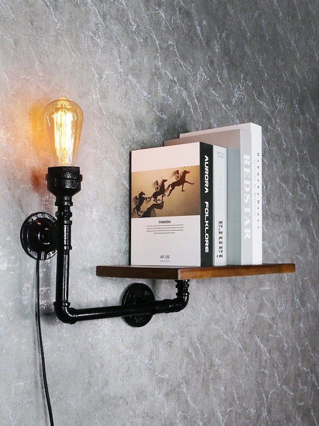bookshelf with lamp