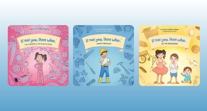 covers of first three books in the IF NOT YOU, THEN WHO series by David Pridham and Emberli Pridham against a white and light blue gradient backdrop