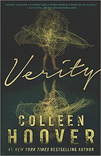 cover image of Verity by Colleen Hoover, showing a pair of legs beneath a golden web of light