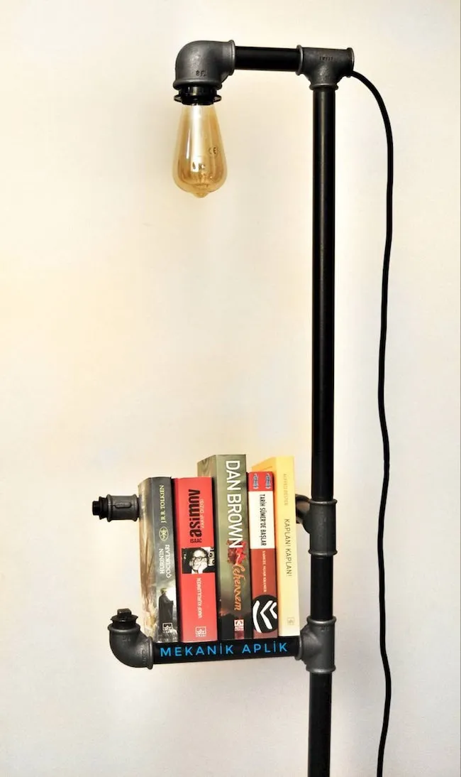 industrial floor lamp with bookshelf