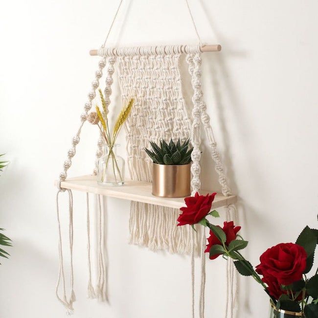 Macrame wall hanging shelf