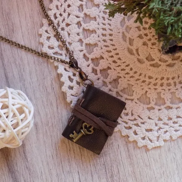 Coffee Brown Leather Vintage Miniature Journal Pendant