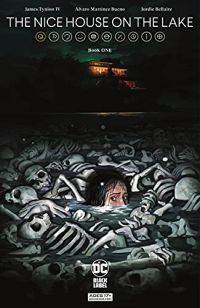 The Nice House on the Lake cover - a frightened person peeking their head above water, surrounded by skeletons