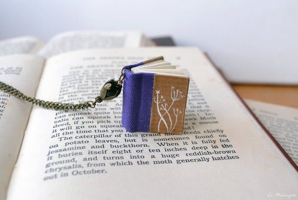 Violet flowers Book Necklace