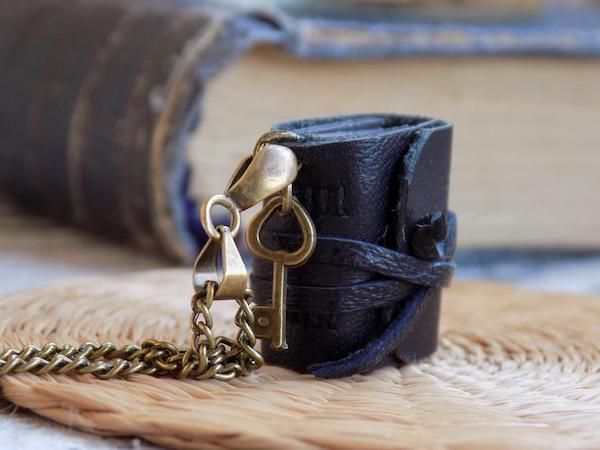 all black leather journal necklace