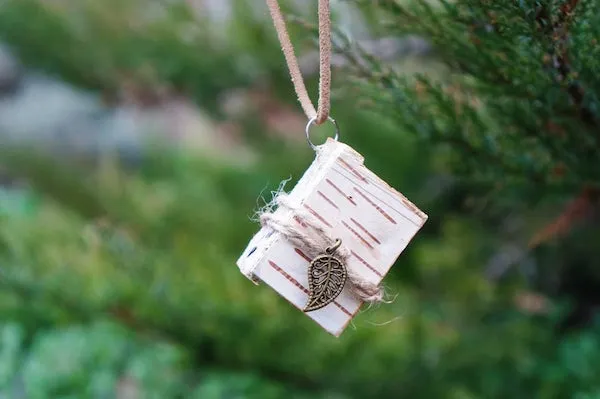 birch bark mini book pendant necklace