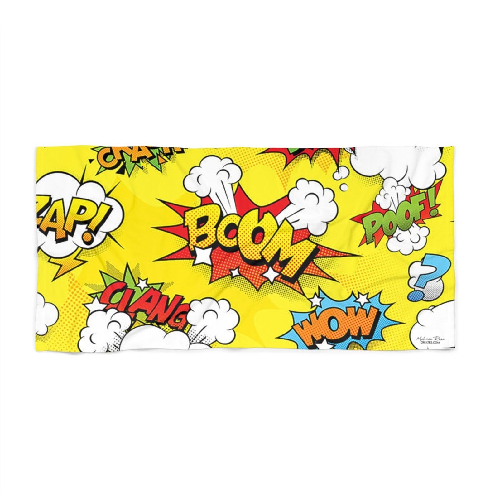 Towel printed with comics sound effects