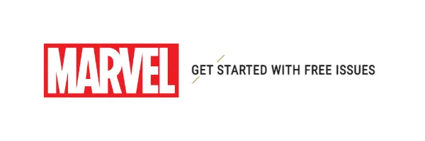 Red and White Marvel Text Logo next to the phrase 