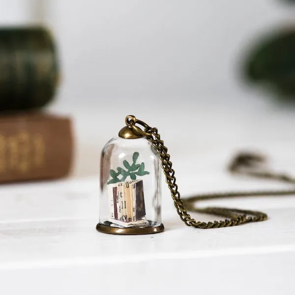 miniature book in jar necklace