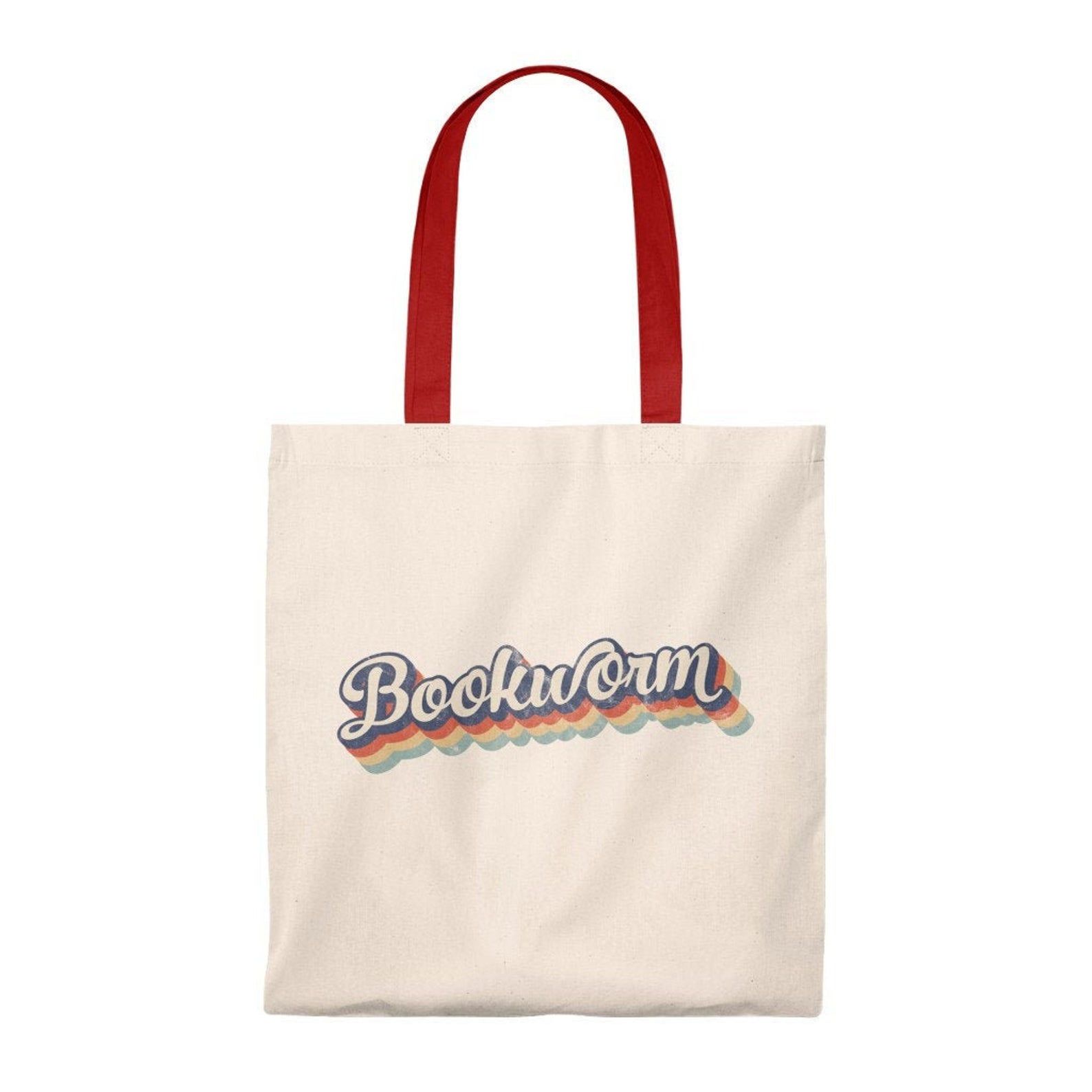 Tote with Bookworm in a retro font on it