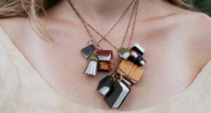 stacked books necklace