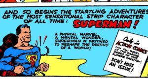 superman first appearance comic panel