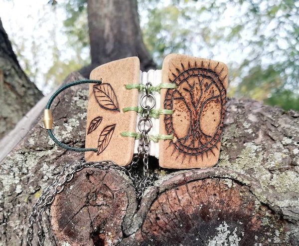 tree of life wooden book pendant