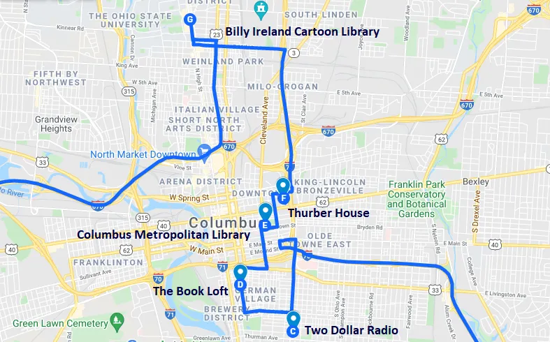 Map showing COLUMBUS, OHIO TWO DOLLAR RADIO