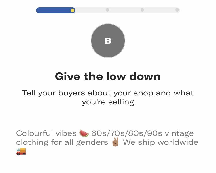 Depop App shop description screen 