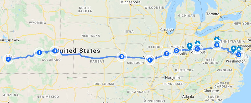 Route 70 Map Across Us