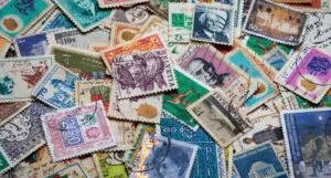 a photo of a pile of used stamps