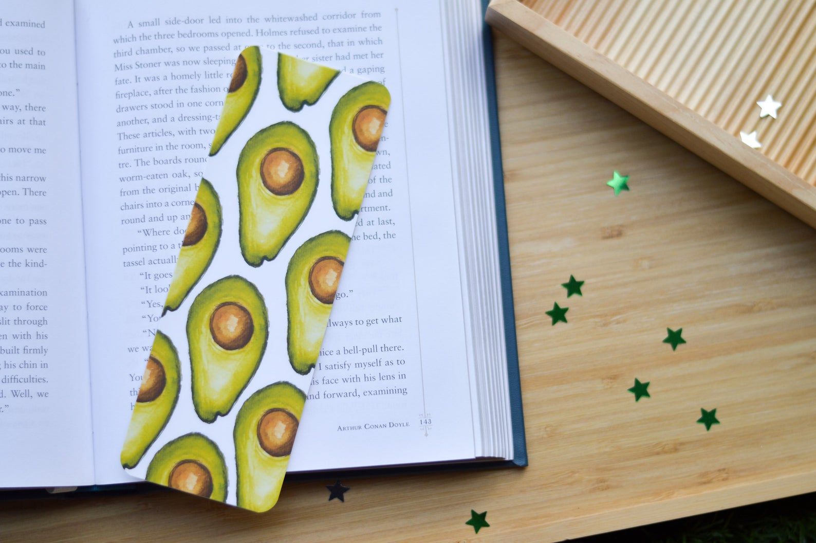 Image of bookmark featuring open avocados