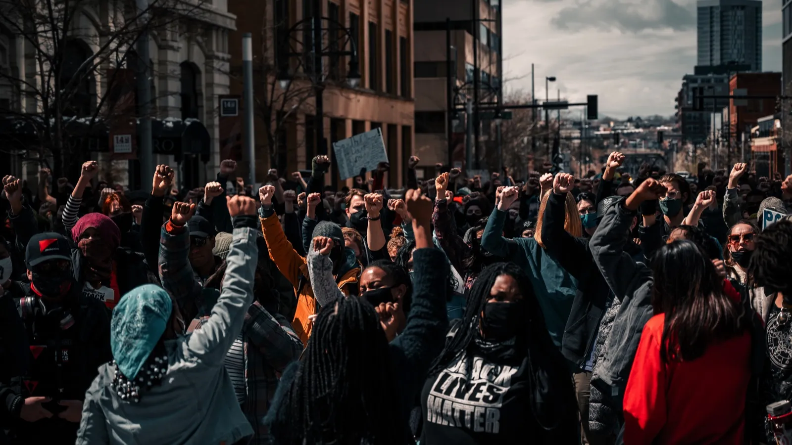 people gathered in the streets for Black Lives Matter protest