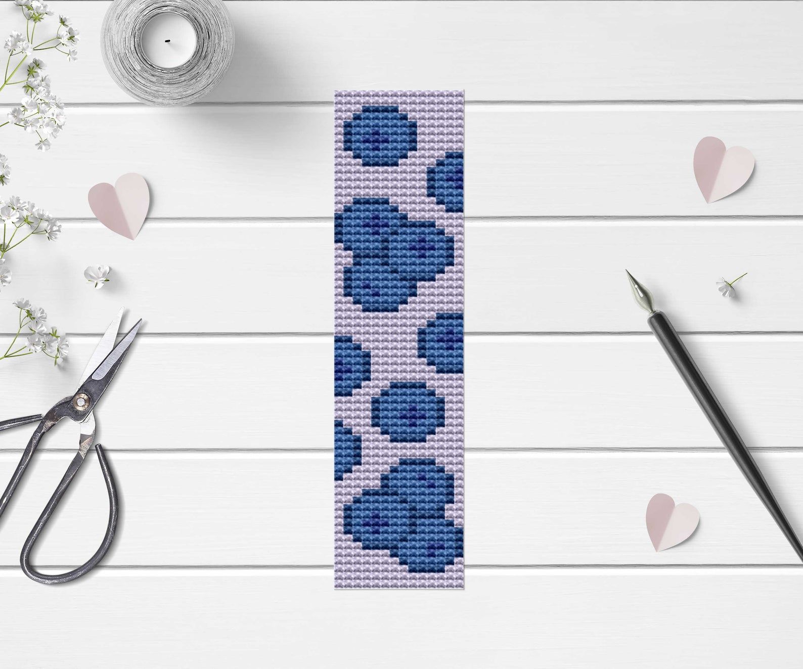 Image of blueberry bookmark cross stitch pattern. 