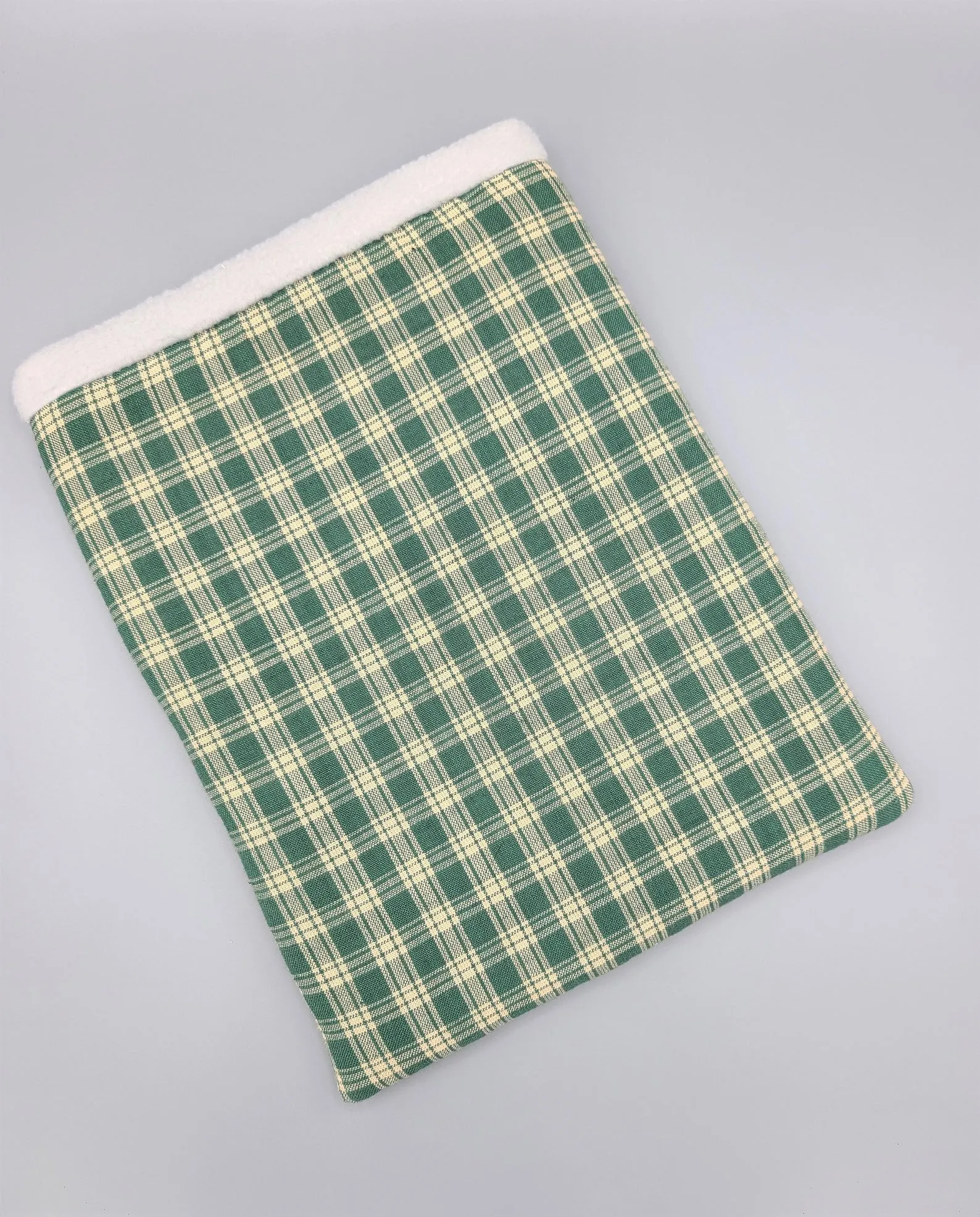 Green plaid book sleeve.