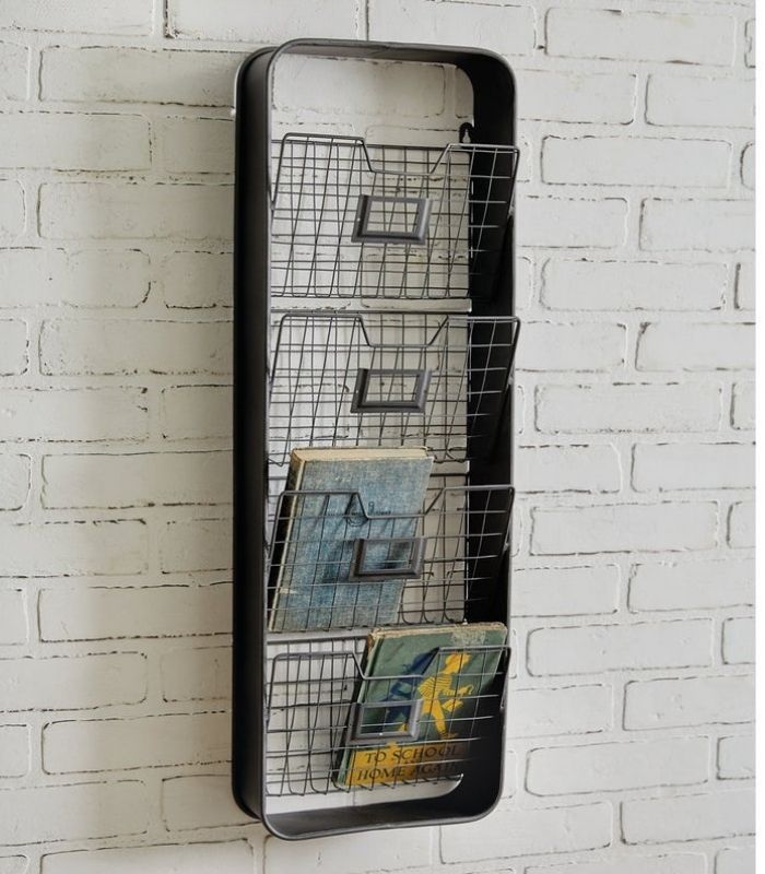 Vertical wire rack with four storage bins