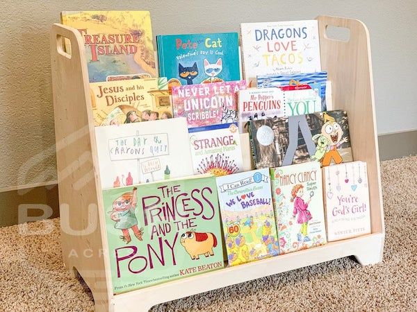 image of wooden montessori bookshelf 