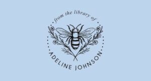 an Ex Libris stamp of a bee nested between flowers