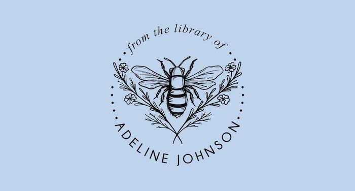 Custom Name Library Stamp with Books and Flowers Image - Personalized  Bookplate