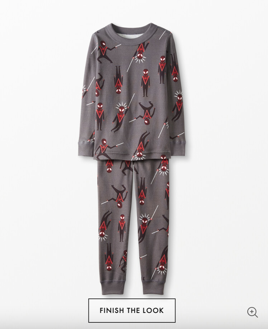 grey long sleeved pj set depicting Miles Morales as Spider-Man