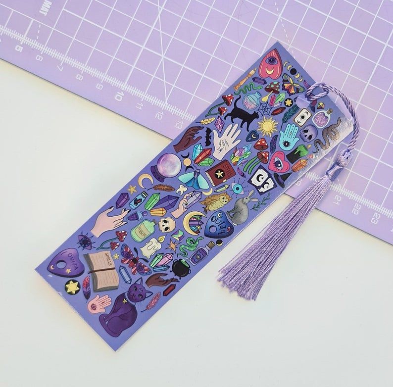 Pastel colored witch bookmark.