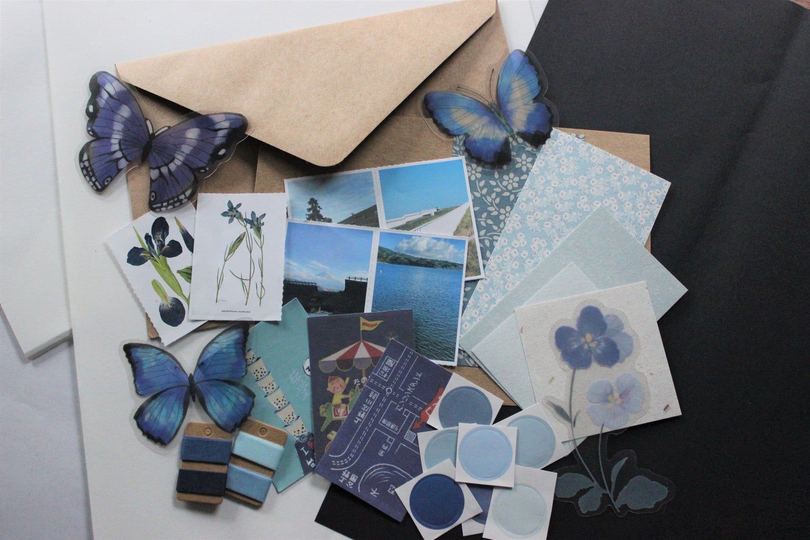 Blue themed stationary kit. 