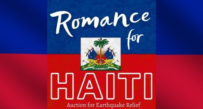 Image of the Haiti Flag, with the logo for "Romance for Haiti" auction on top.