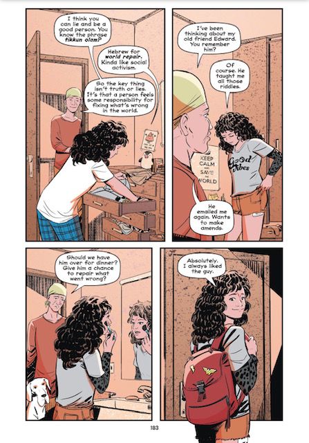 a page from Whistle showing Willow and her mother discussing tikkun olam and whether to forgive her old friend Edward. Willow says, 