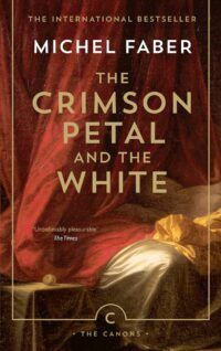 Book cover for The Crimson Petal and the White, showing a red curtain falling over a broad bed with silk rumpled sheets.