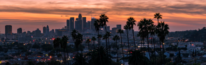 los angleles skyline at dusk, photo by sterling davis for unsplash