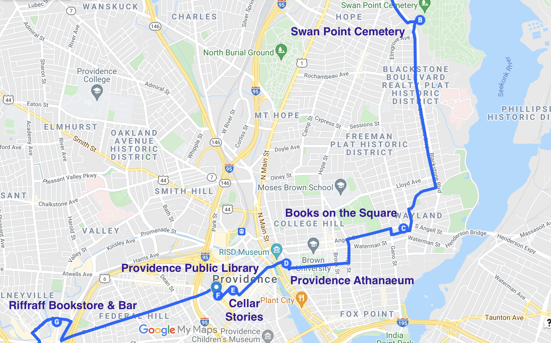 road trip map of literary spots in providence rhode island