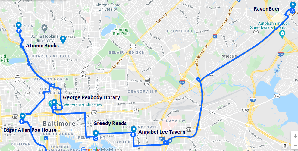 road trip map of literary spots in baltimore maryland