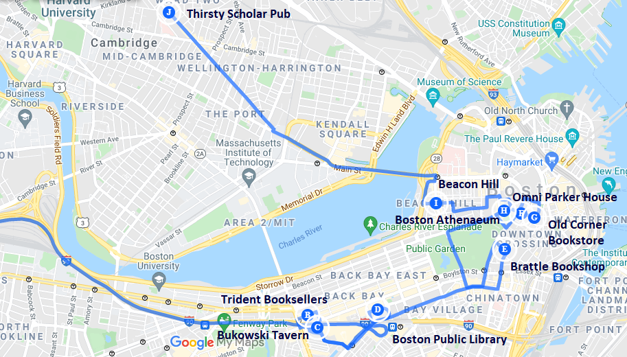 road trip map of literary spots in boston