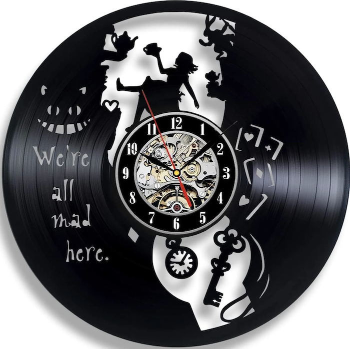 Alice in Wonderland clock made from vinyl record
