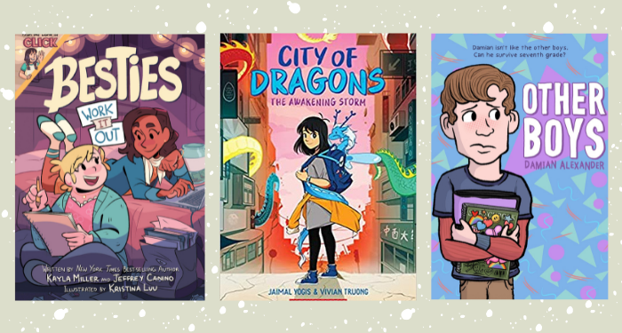 collage of three middle grade graphic novel covers
